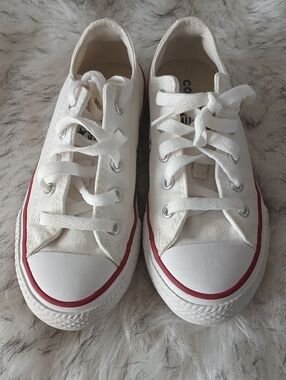 Converse Kids White Canvas Low-Top Sneakers with Red Stripe